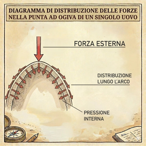 Distribuzione delle forze all'impatto dell'uovo sulla punta
