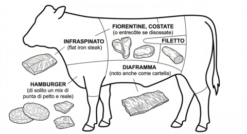 Tagli del bovino suggeriti per la griglia diretta