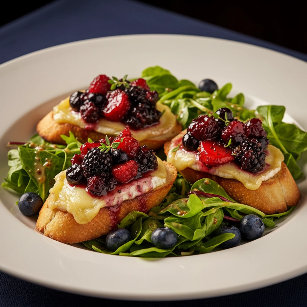 Insalata con crostini di formaggio e frutti di bosco