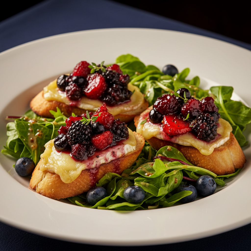 Insalata con crostini di formaggio e frutti di bosco