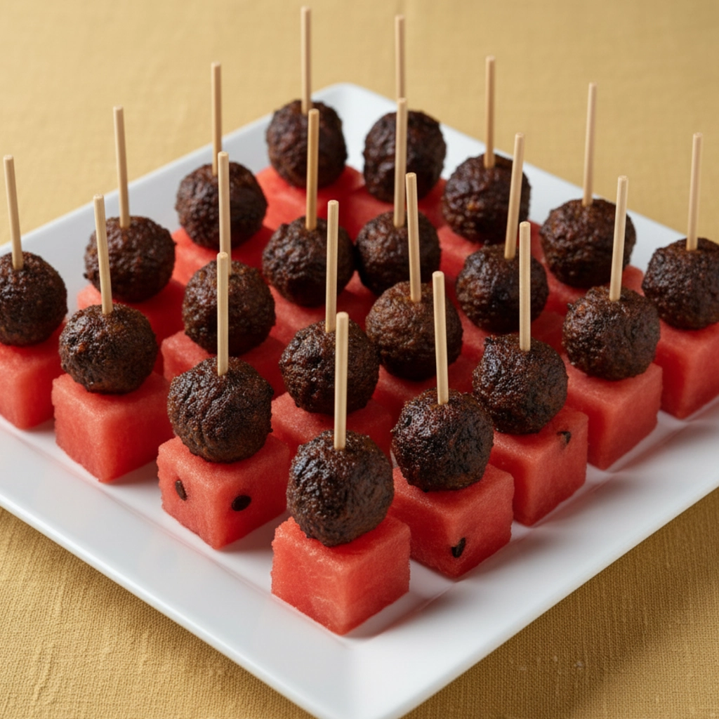 Spiedini cocomero e polpette speziate