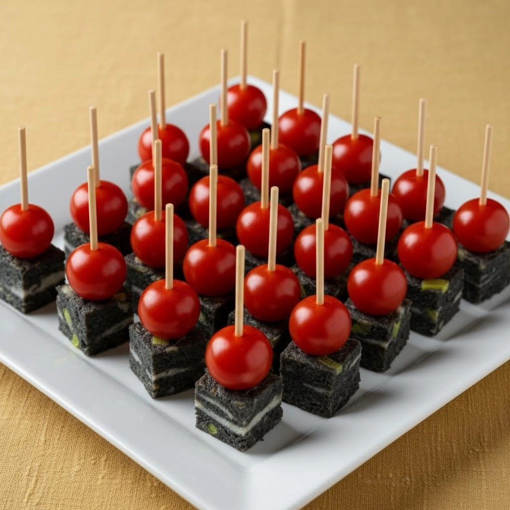 Spiedini frittata nera e pomodorini