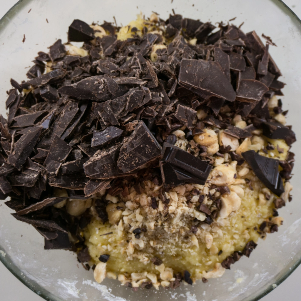 Aggiungere cioccolata e nocciole