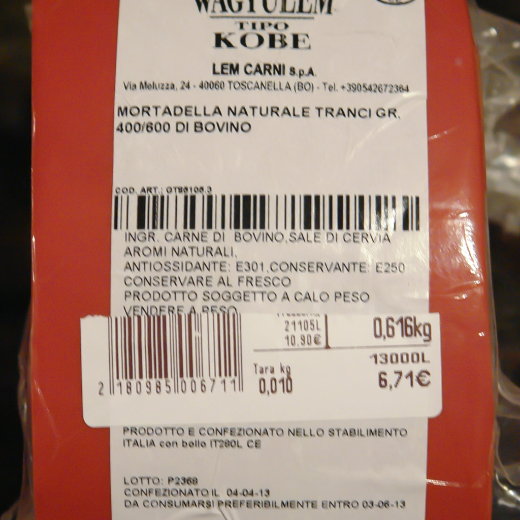 Mortadella di wagyu: l'etichetta